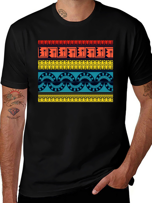 Geometric Aztec Pattern Black T-Shirt