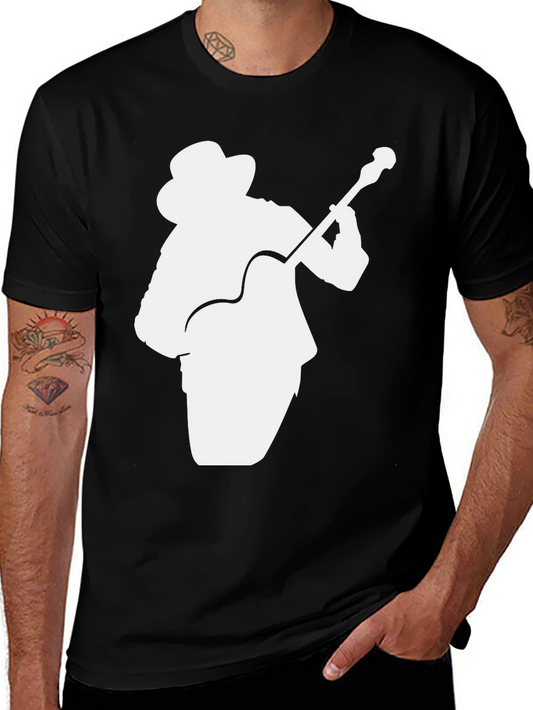 Black T-Shirt with Guitar Player Silhouette