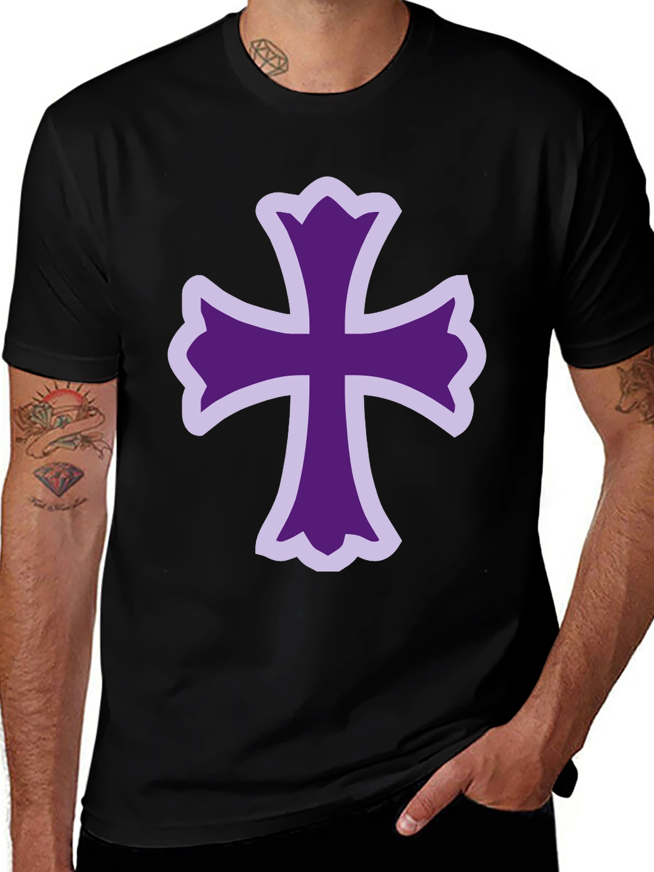 Purple Cross Graphic Black T-Shirt