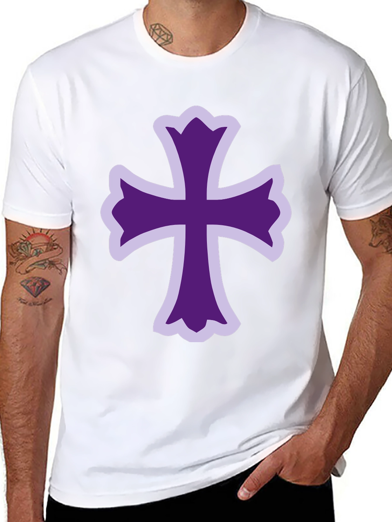 Purple Cross Graphic Black T-Shirt