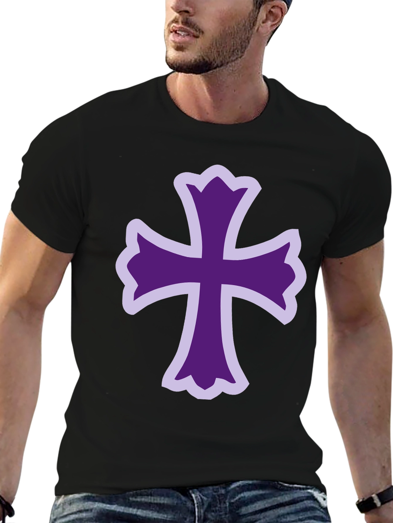 Purple Cross Graphic Black T-Shirt