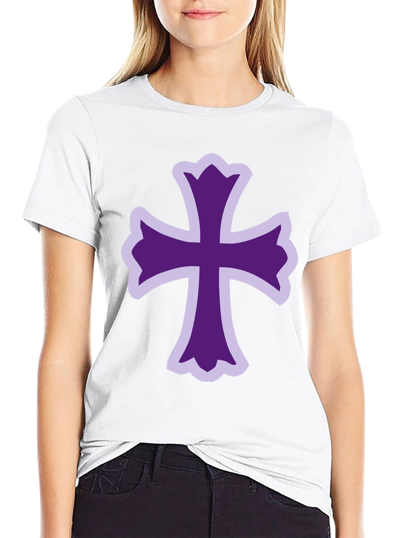 Purple Cross Graphic Black T-Shirt