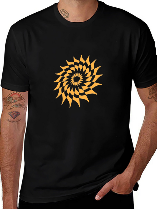 Geometric Spiral Graphic Tee - Modern Black T-Shirt