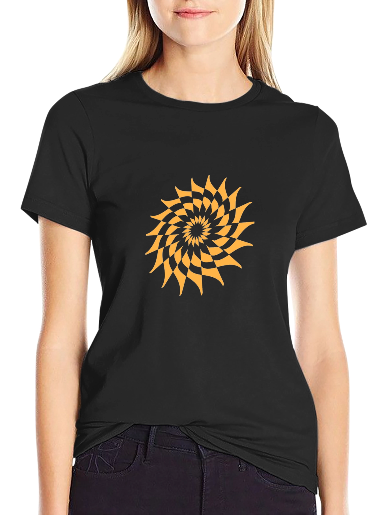 Geometric Spiral Graphic Tee - Modern Black T-Shirt