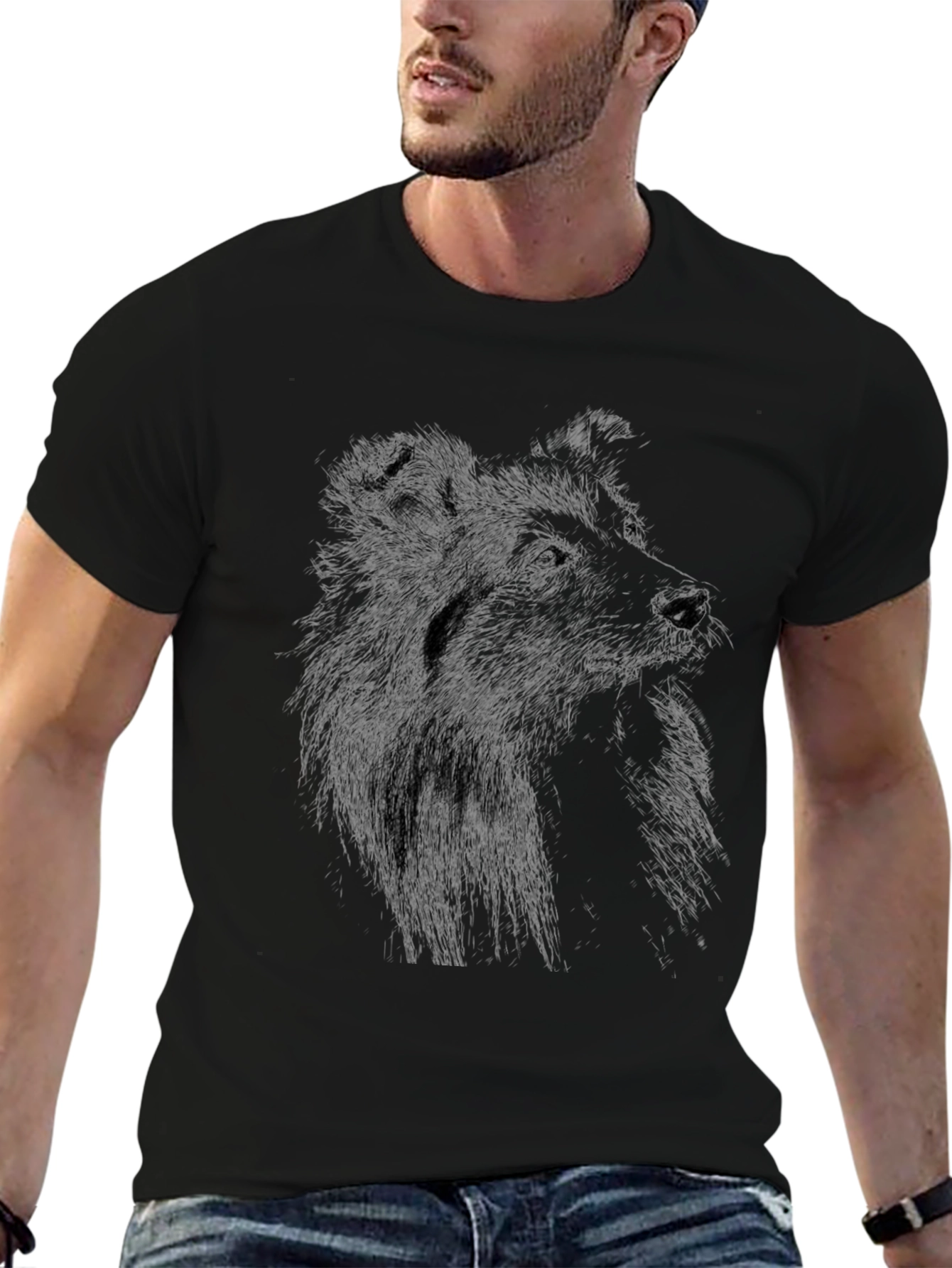Dog Sketch Graphic Black T-Shirt