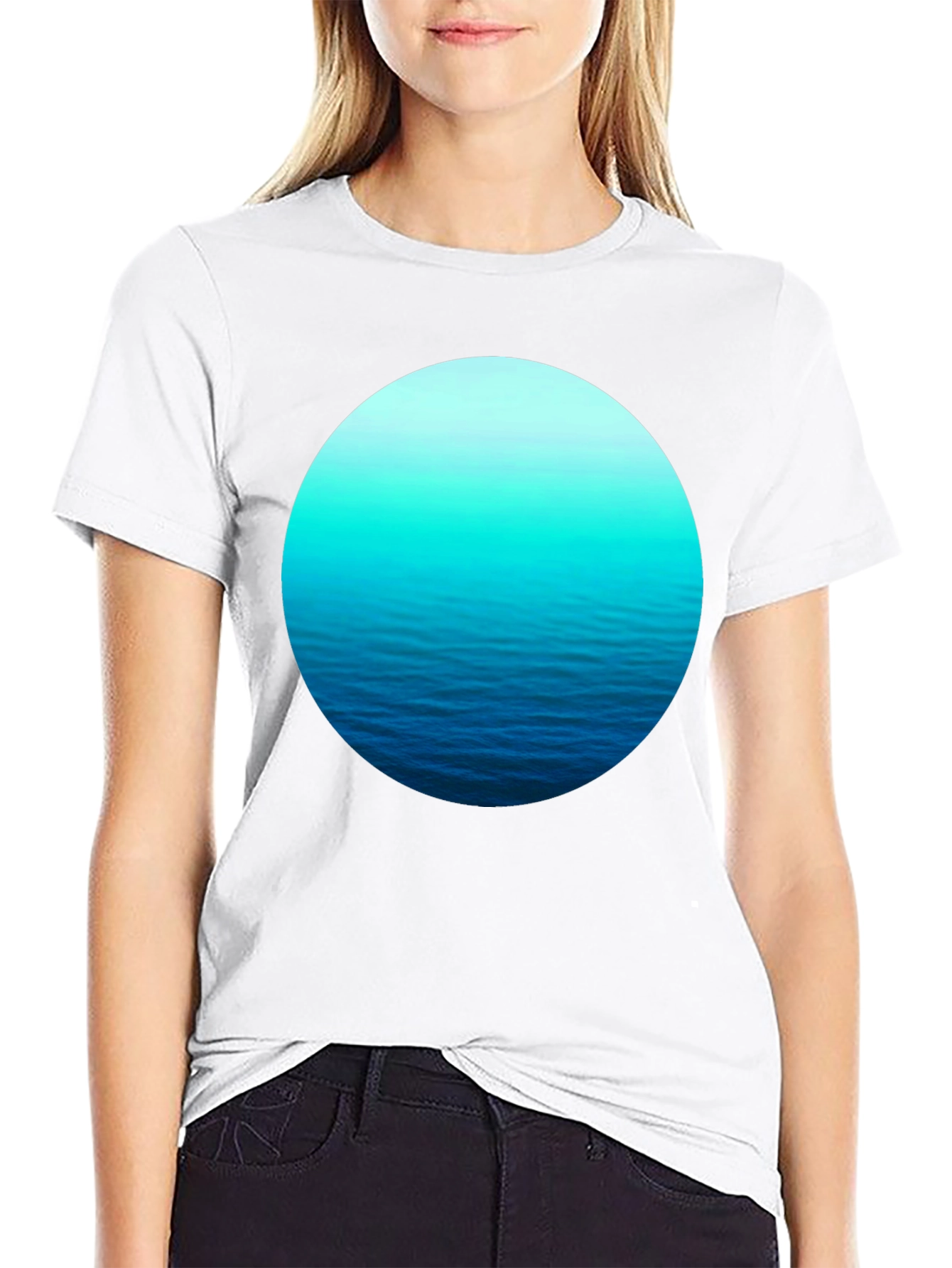 Ocean Wave Circle Graphic Black T-Shirt