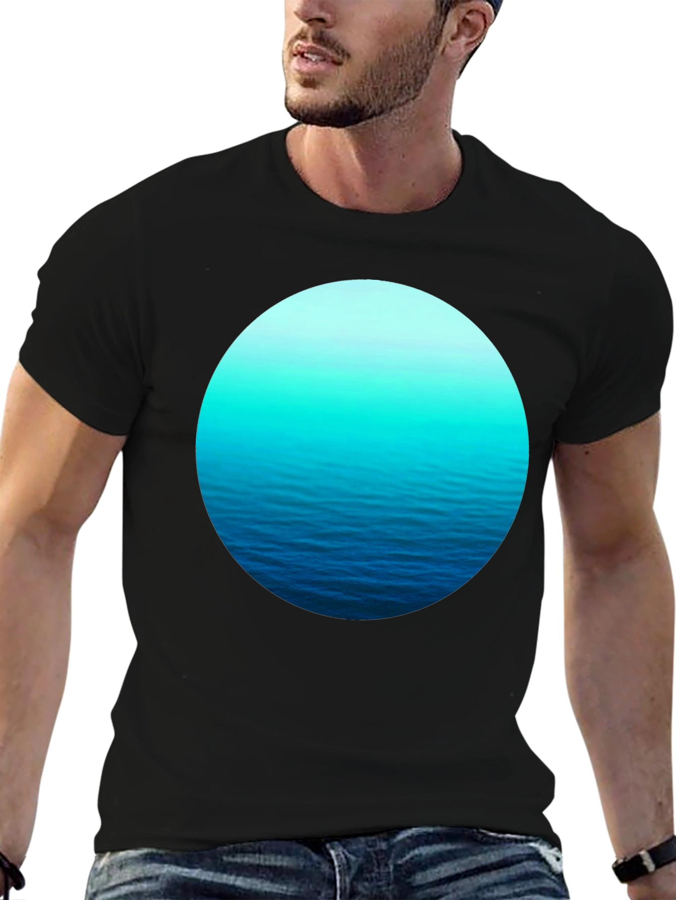 Ocean Wave Circle Graphic Black T-Shirt