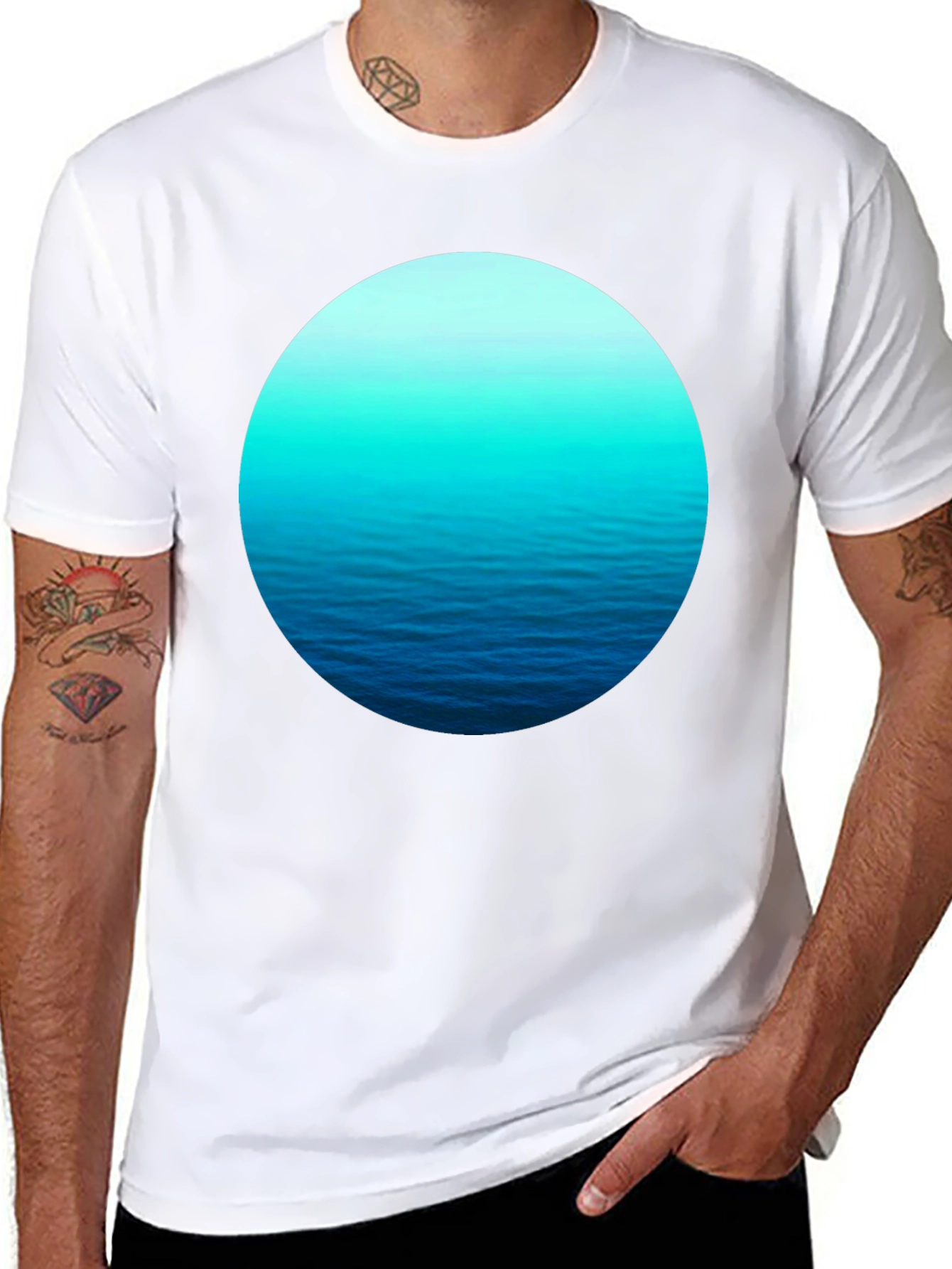 Ocean Wave Circle Graphic Black T-Shirt