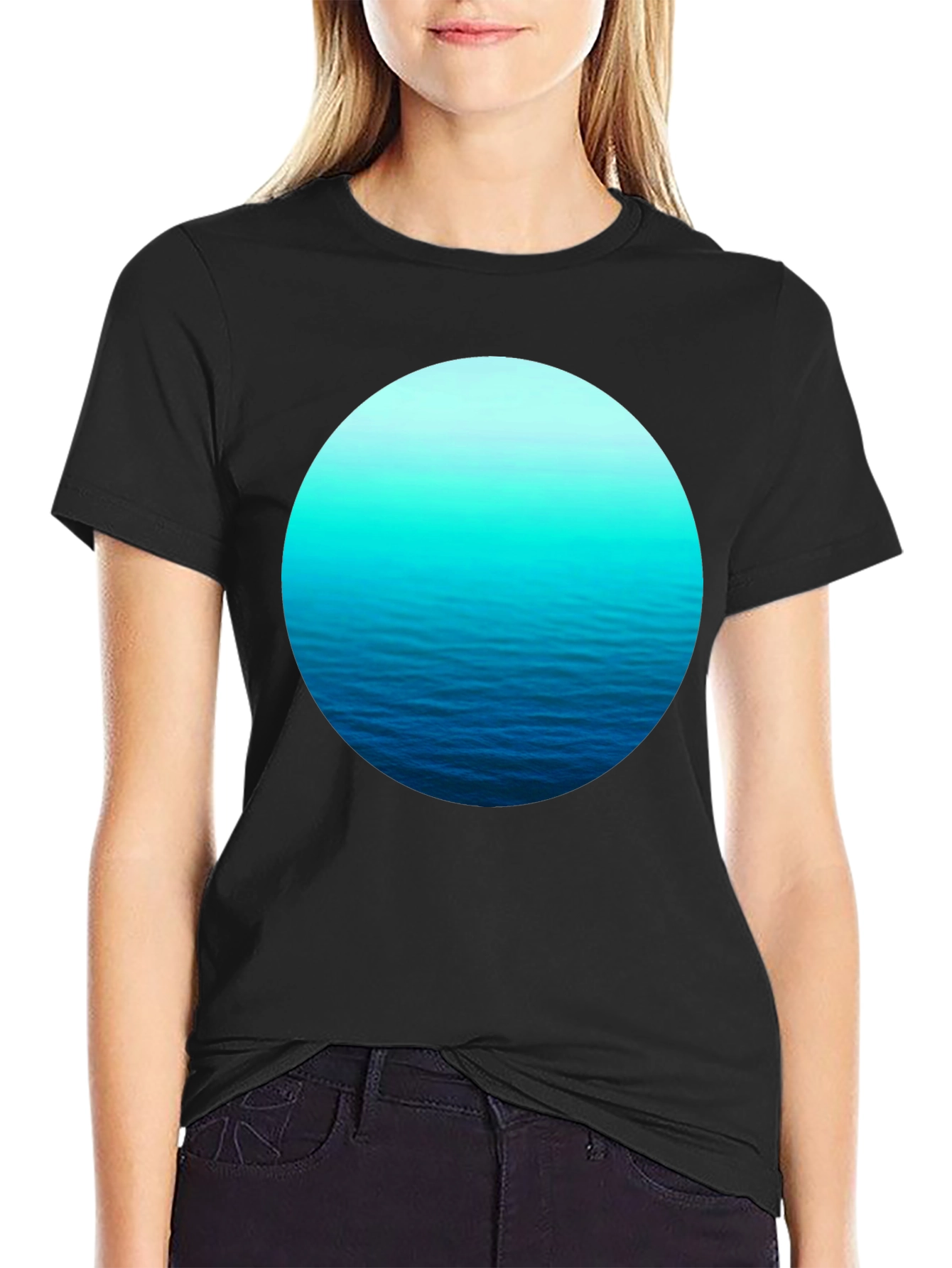 Ocean Wave Circle Graphic Black T-Shirt