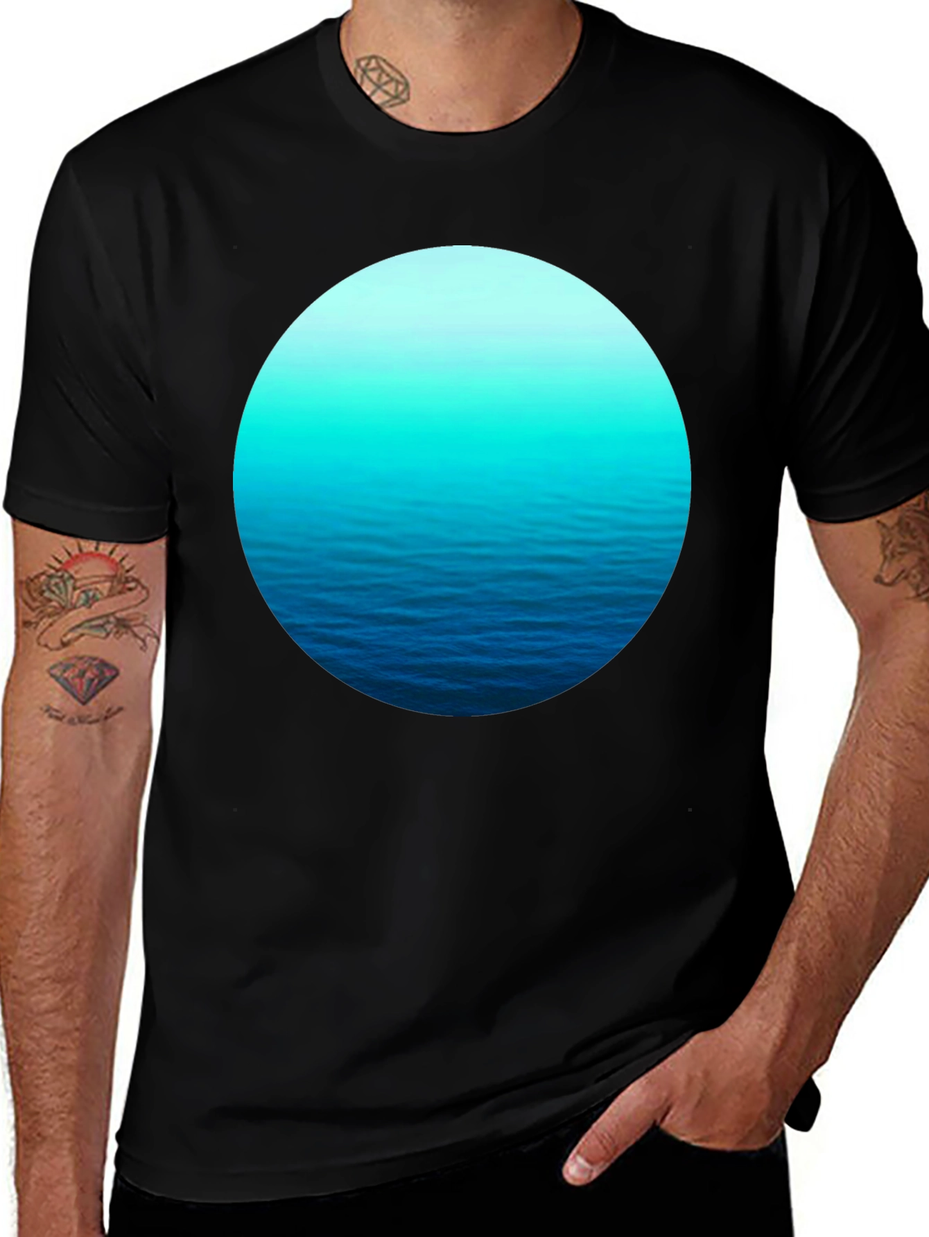 Ocean Wave Circle Graphic Black T-Shirt