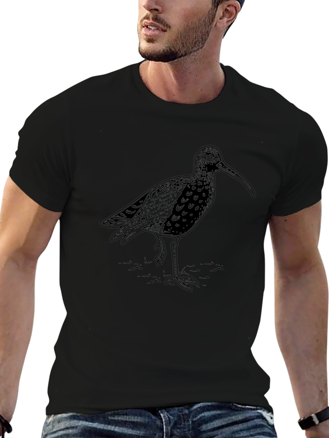 Curlew Bird Graphic Tee - Casual Black T-Shirt