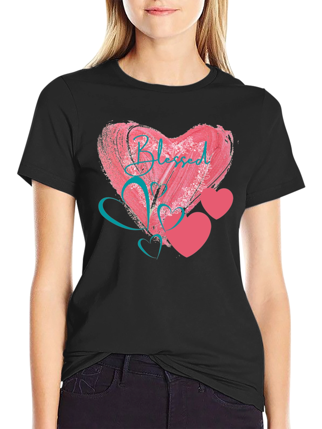 Blessed Heart Graphic Black T-Shirt