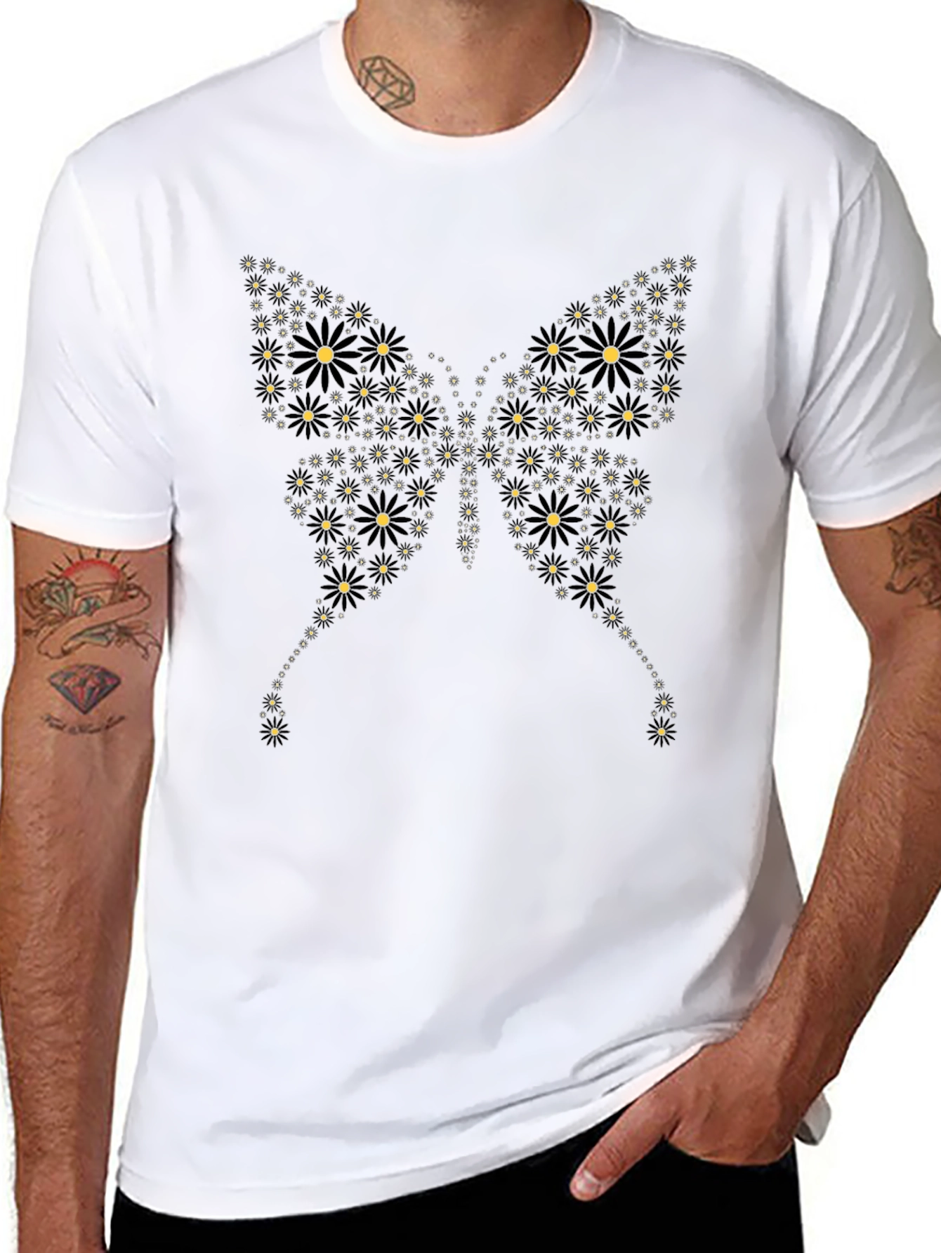 Butterfly Floral Graphic Black T-Shirt