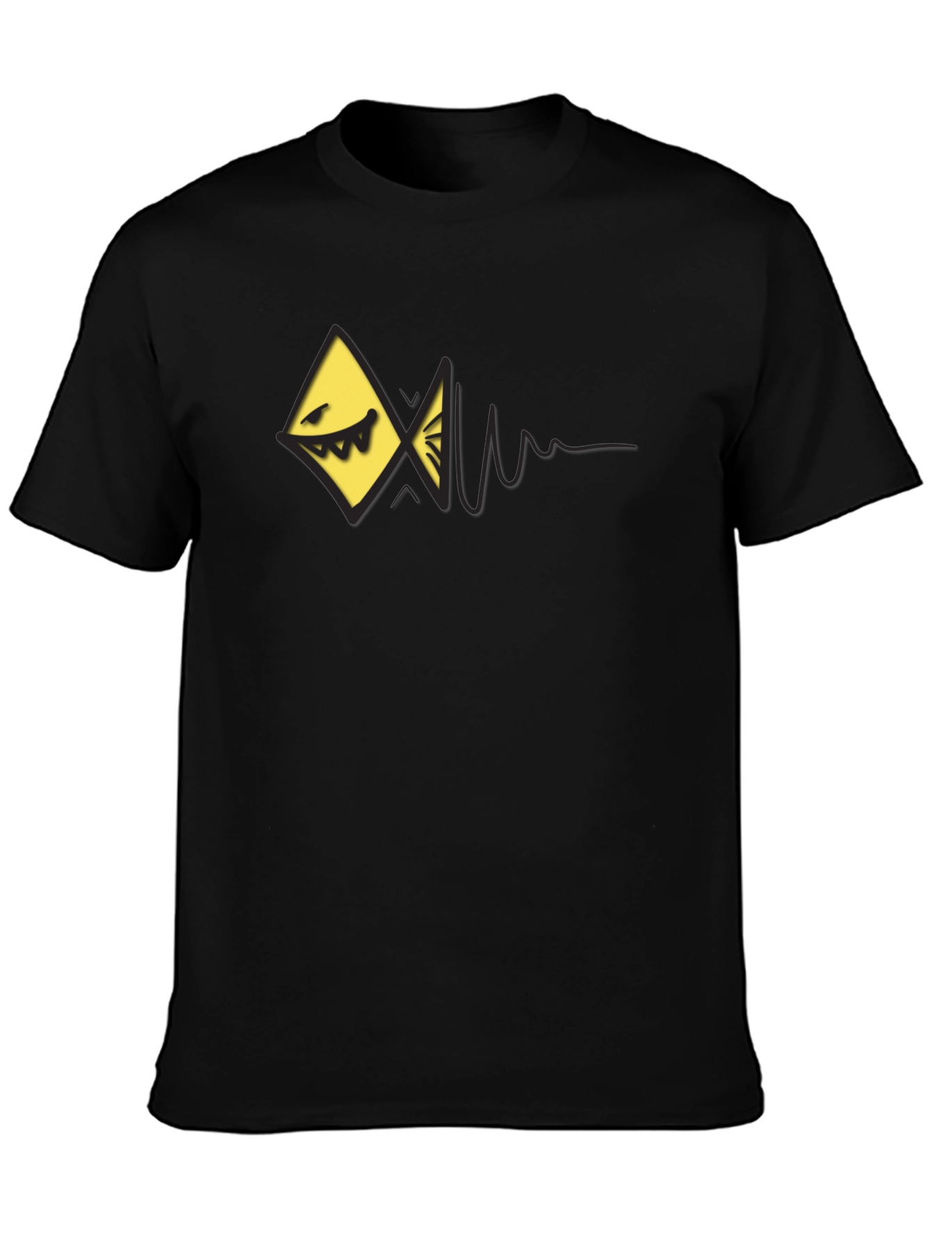 Edgy Geometric Fish Graphic Black T-Shirt