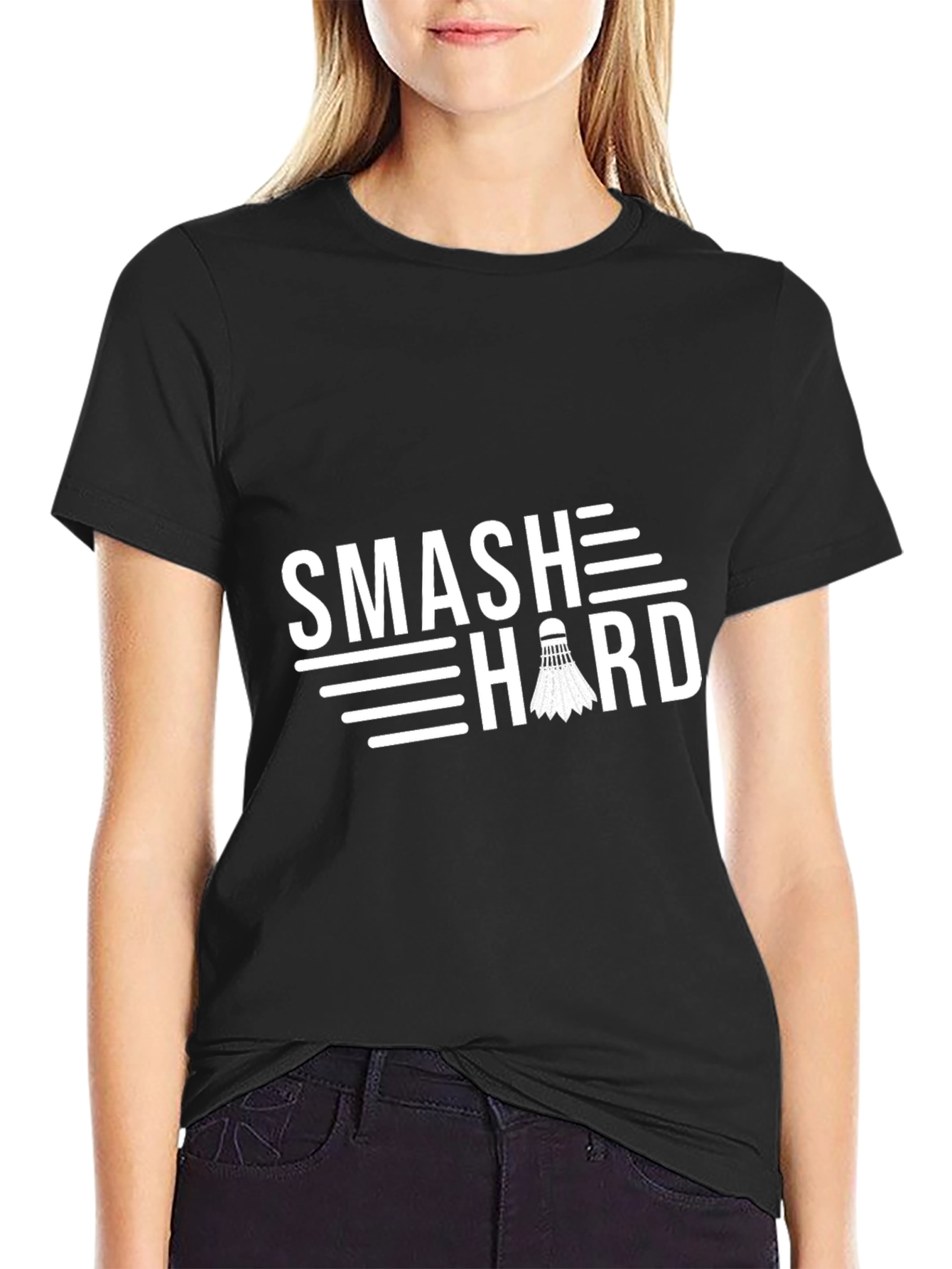 Smash Hard Badminton Graphic Tee - Black