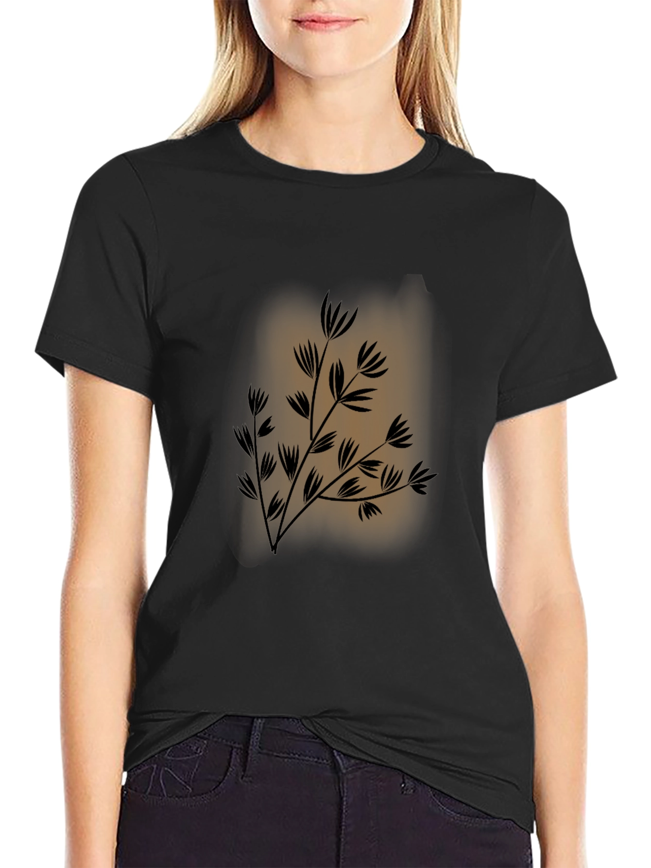 Mens Black Tee with Botanical Print