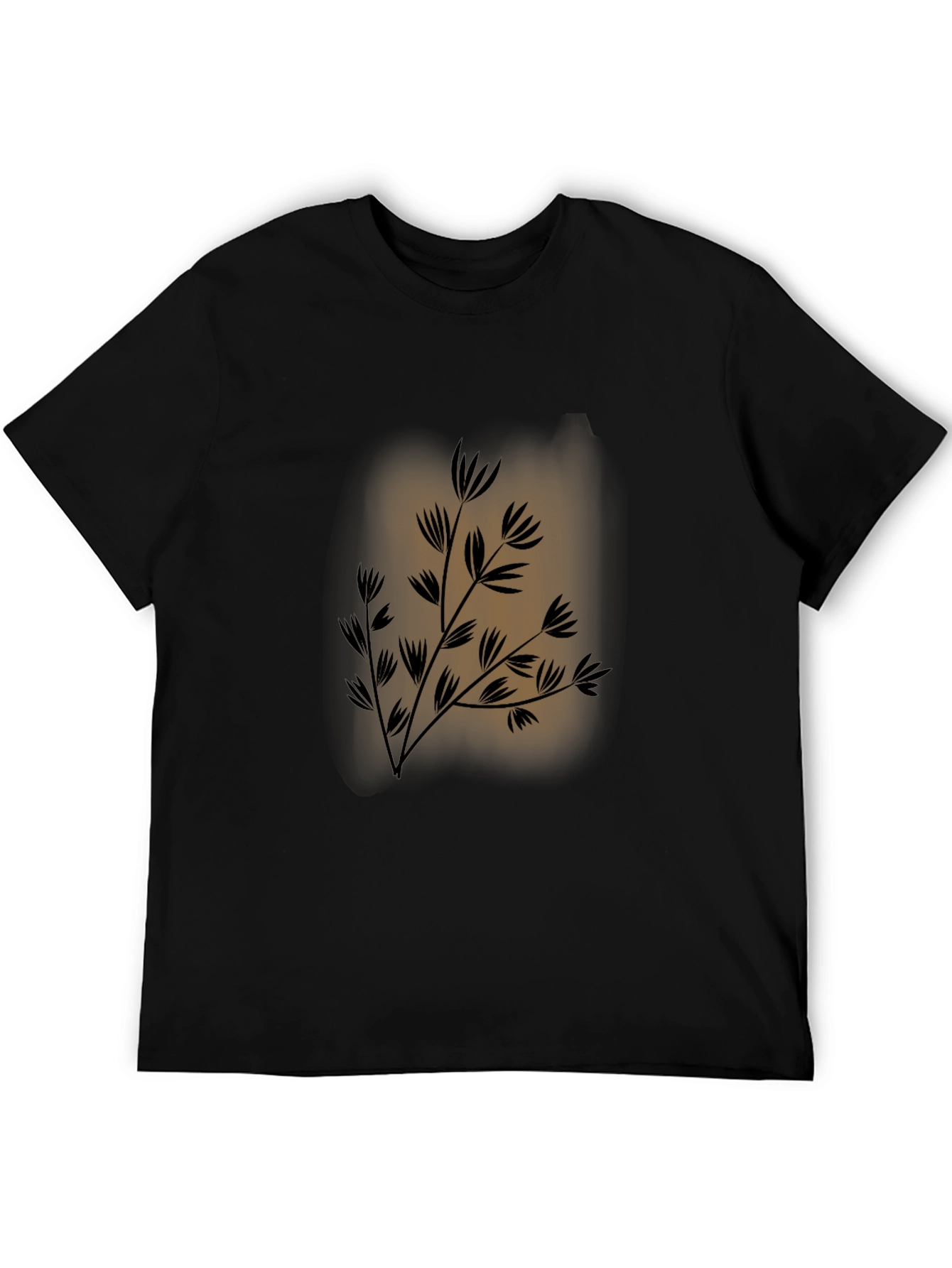 Mens Black Tee with Botanical Print