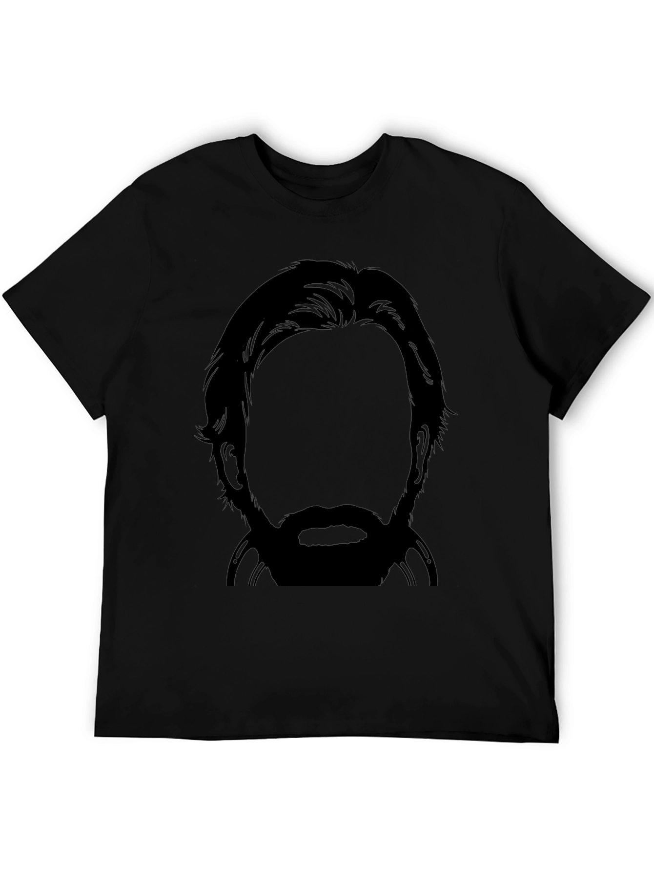 Bearded Silhouette Graphic Tee - Black Crew Neck T-Shirt