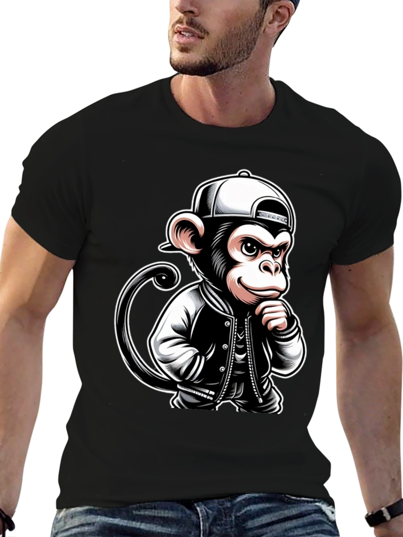 Cool Monkey Graphic Tee - Black Crew Neck