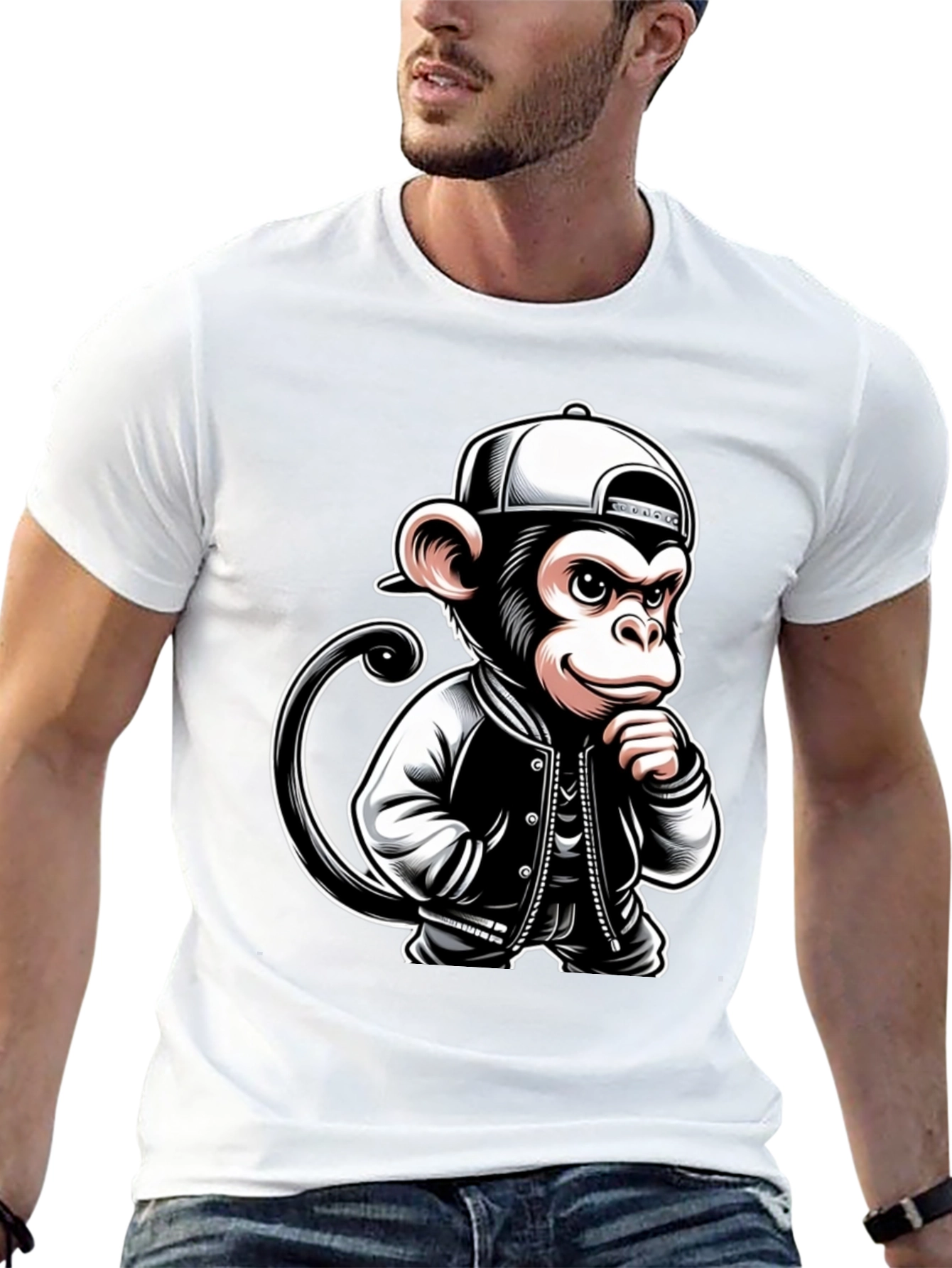 Cool Monkey Graphic Tee - Black Crew Neck