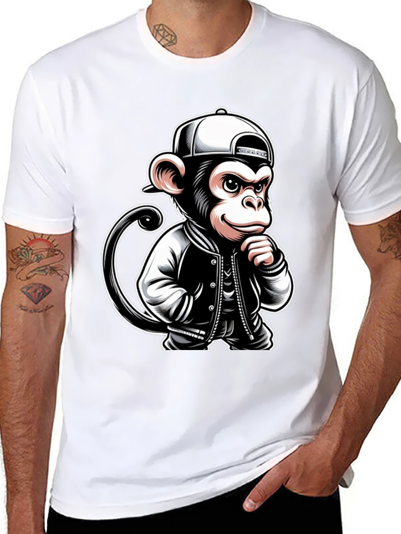Cool Monkey Graphic Tee - Black Crew Neck