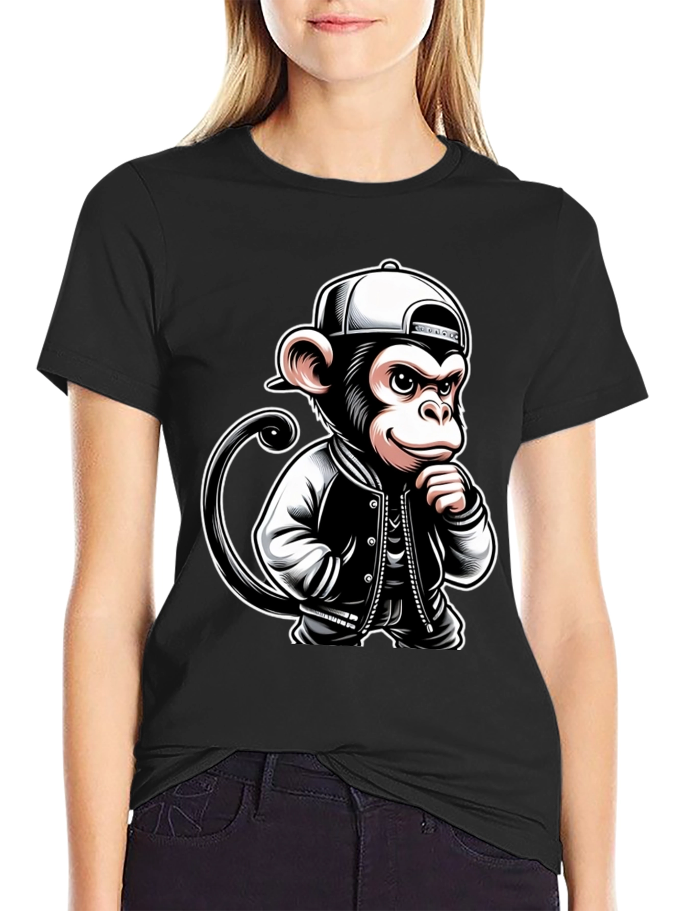 Cool Monkey Graphic Tee - Black Crew Neck