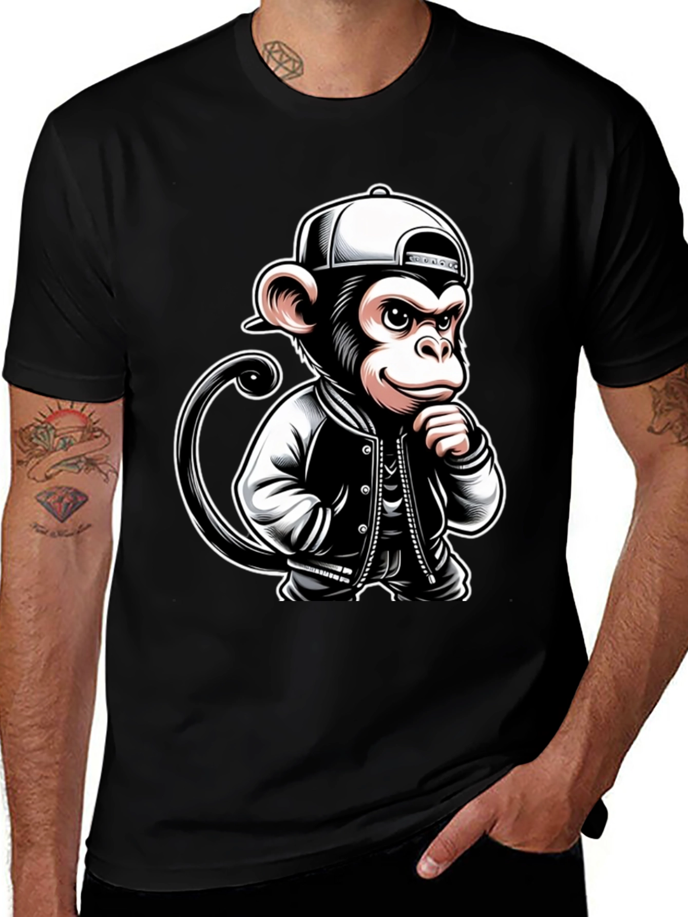 Cool Monkey Graphic Tee - Black Crew Neck