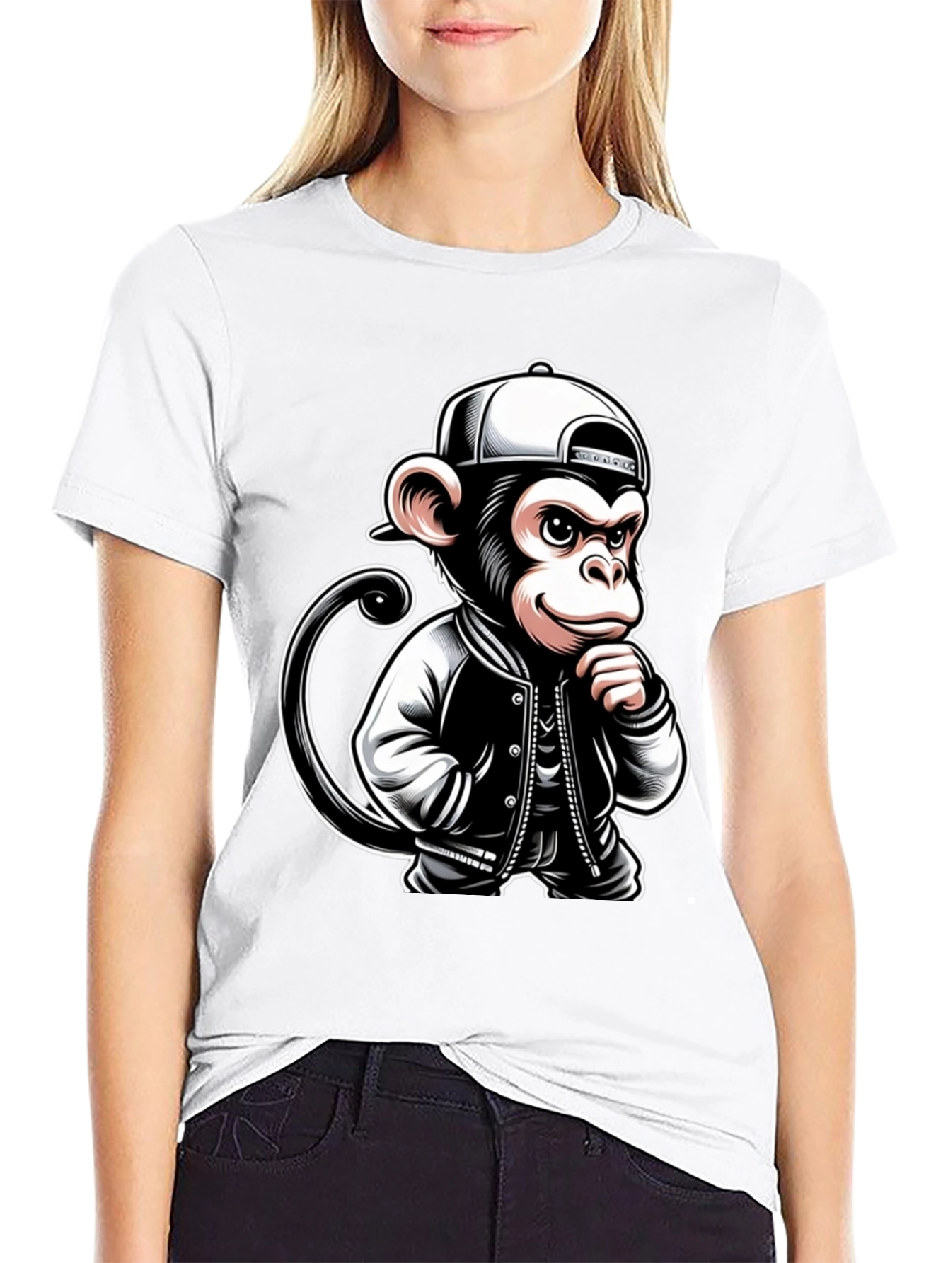 Cool Monkey Graphic Tee - Black Crew Neck