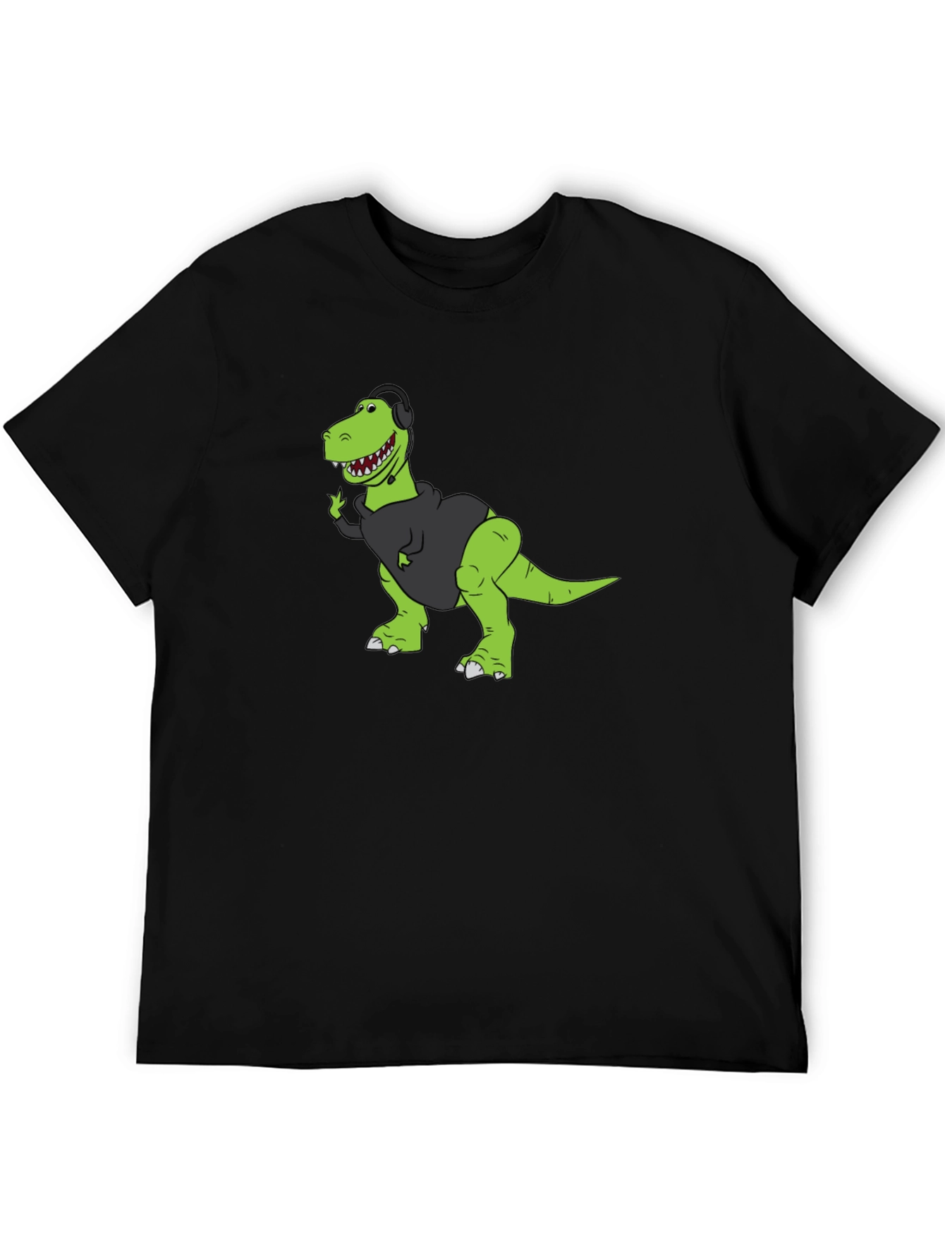 Gamer Dino Graphic Tee - Black Cotton T-Shirt