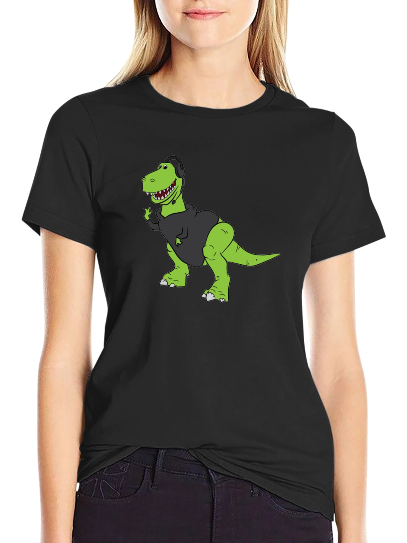 Gamer Dino Graphic Tee - Black Cotton T-Shirt