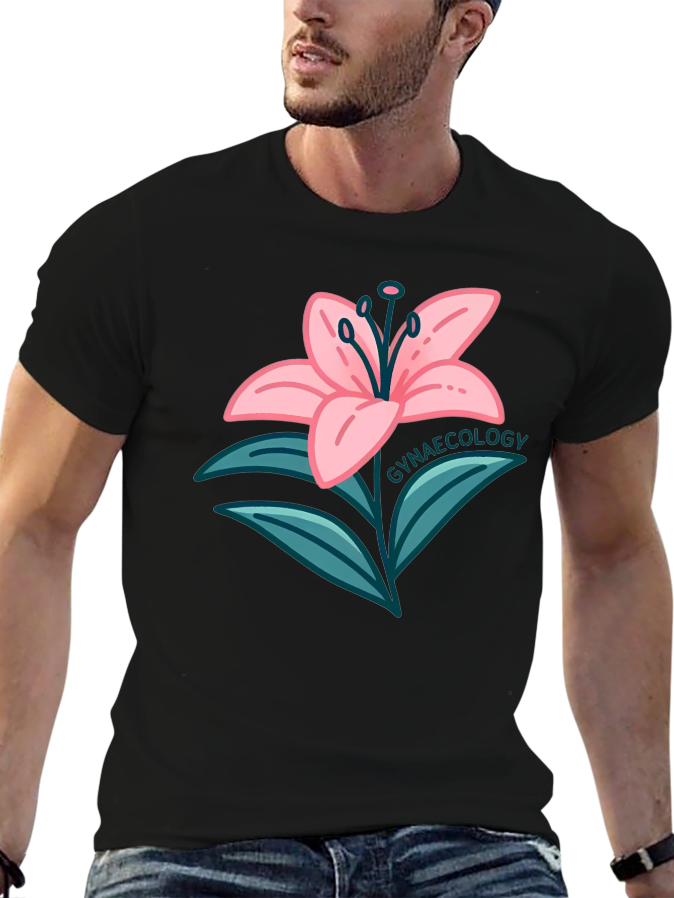 Gynaecology Lily Flower Black T-Shirt