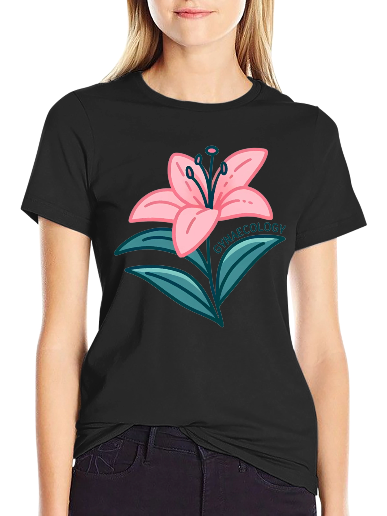 Gynaecology Lily Flower Black T-Shirt