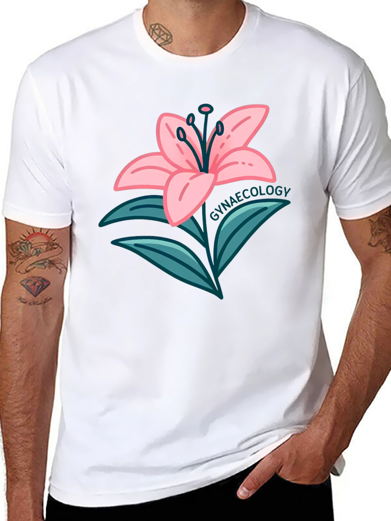 Gynaecology Lily Flower Black T-Shirt