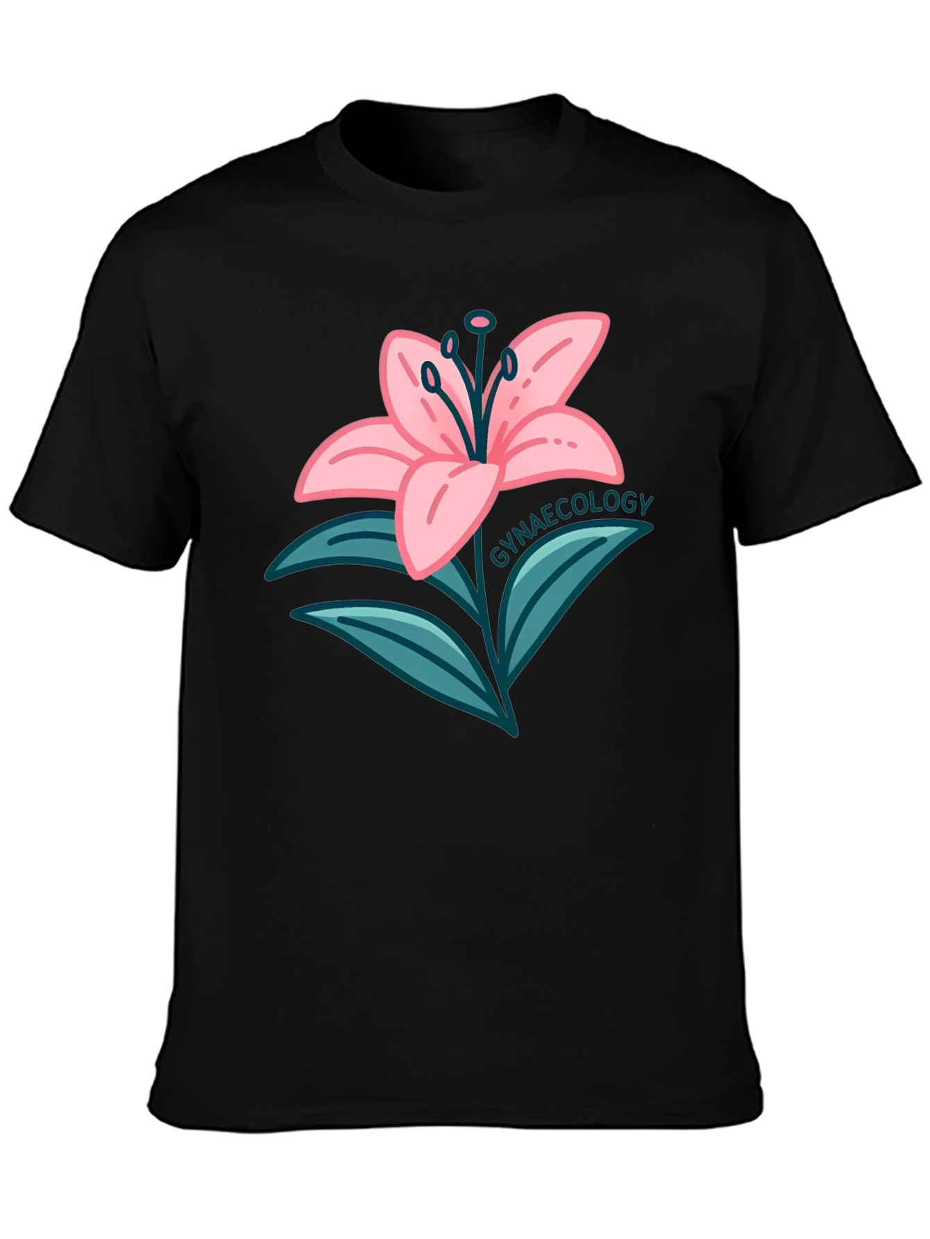 Gynaecology Lily Flower Black T-Shirt