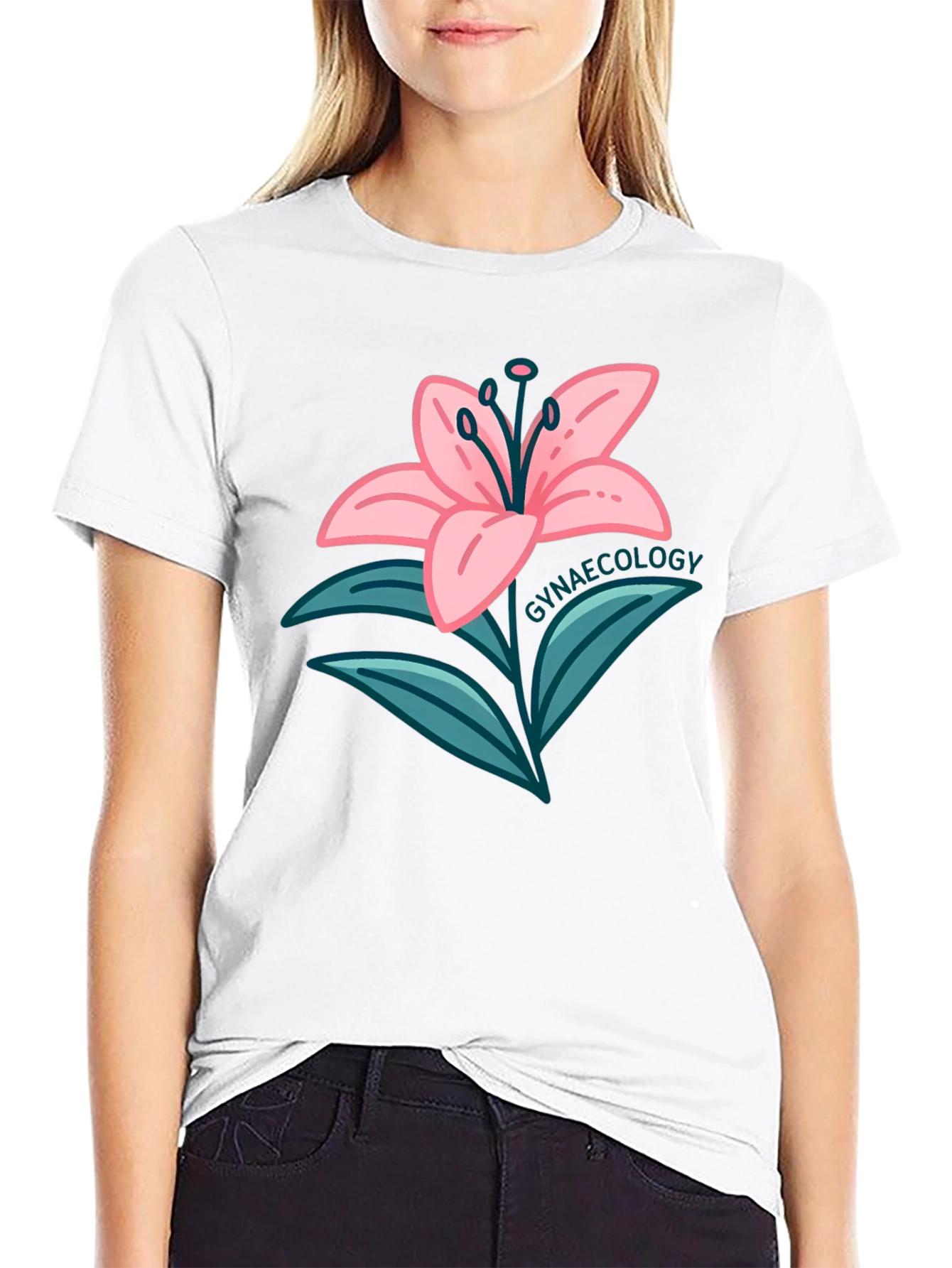Gynaecology Lily Flower Black T-Shirt
