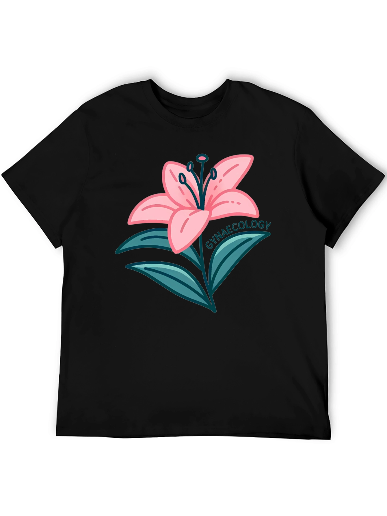 Gynaecology Lily Flower Black T-Shirt