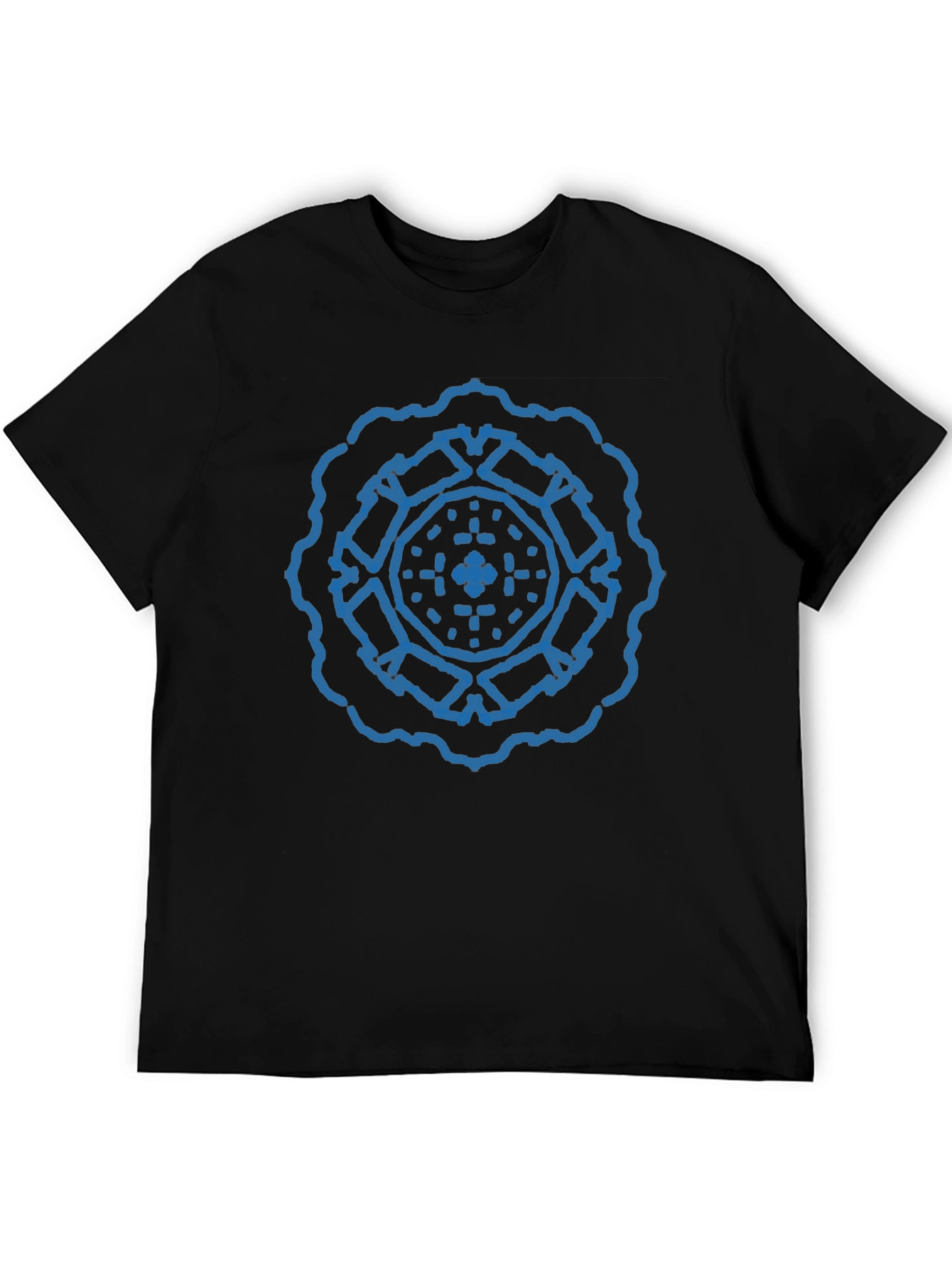 Geometric Blue Print Black T-Shirt
