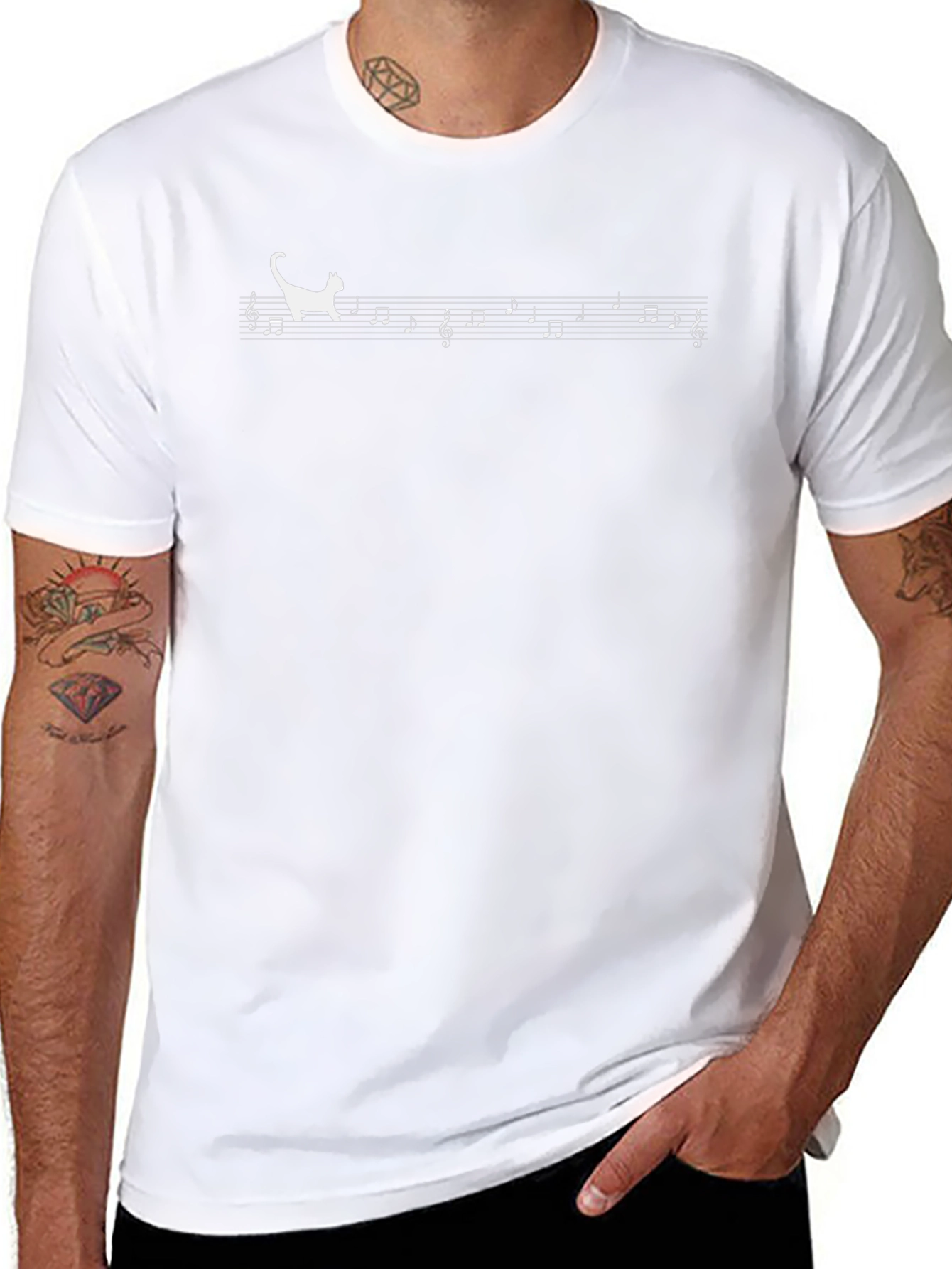 Cat Music Note T-Shirt - Black Cotton Tee