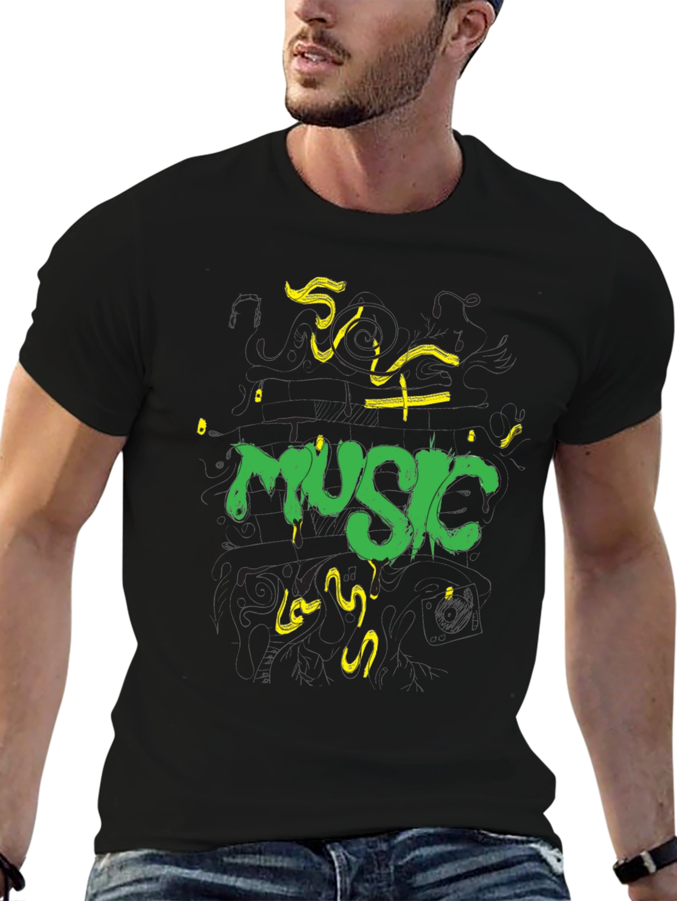 Music T-Shirt - Black Cotton Graphic Tee