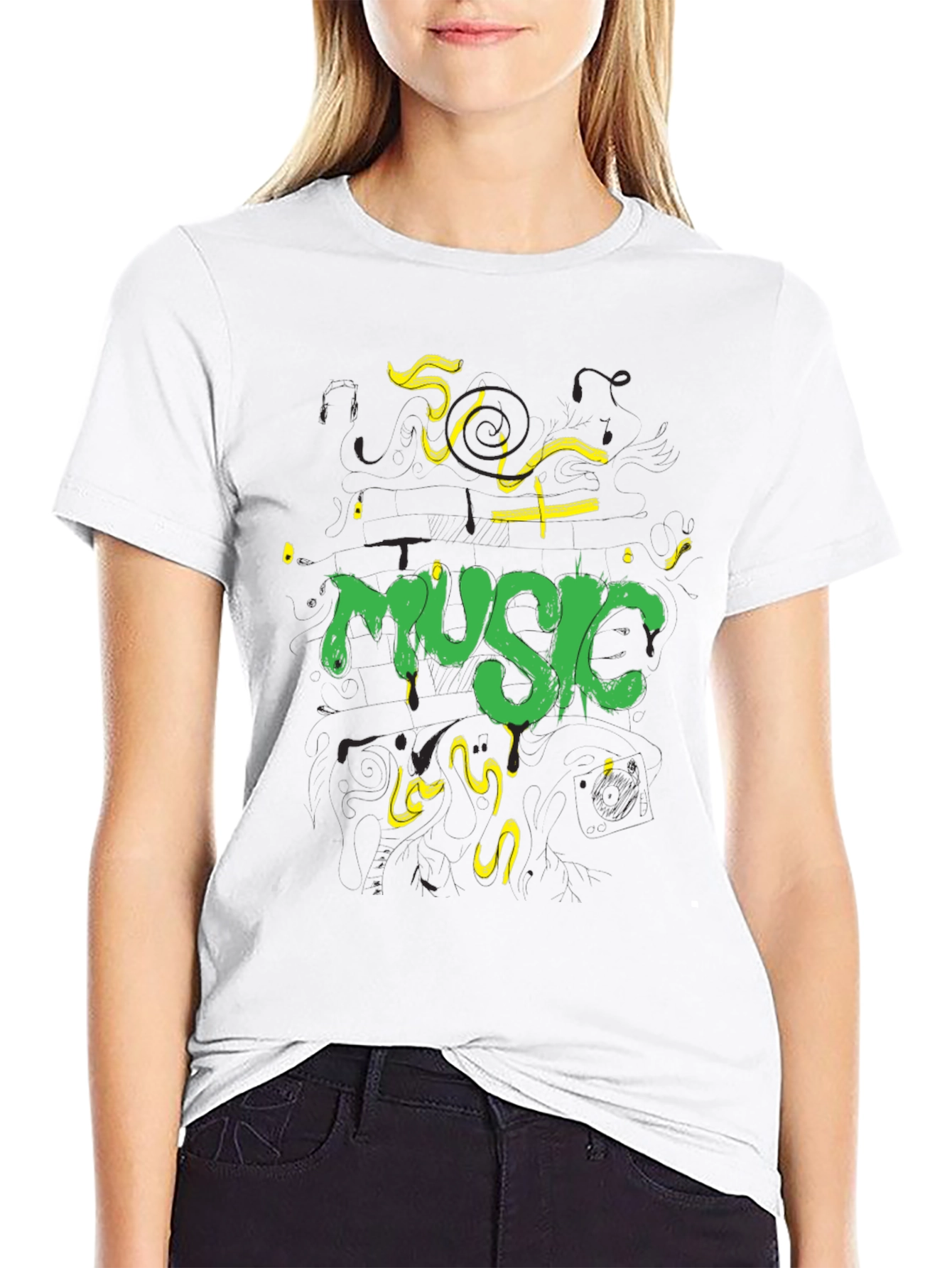 Music T-Shirt - Black Cotton Graphic Tee