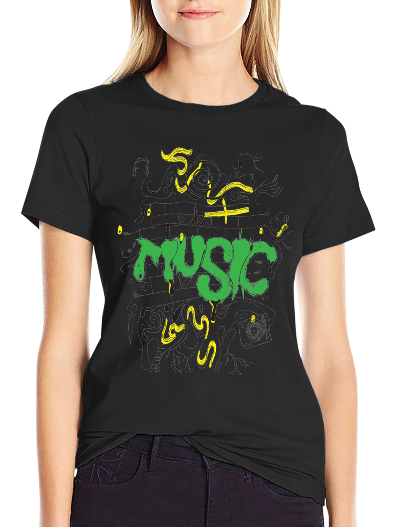 Music T-Shirt - Black Cotton Graphic Tee