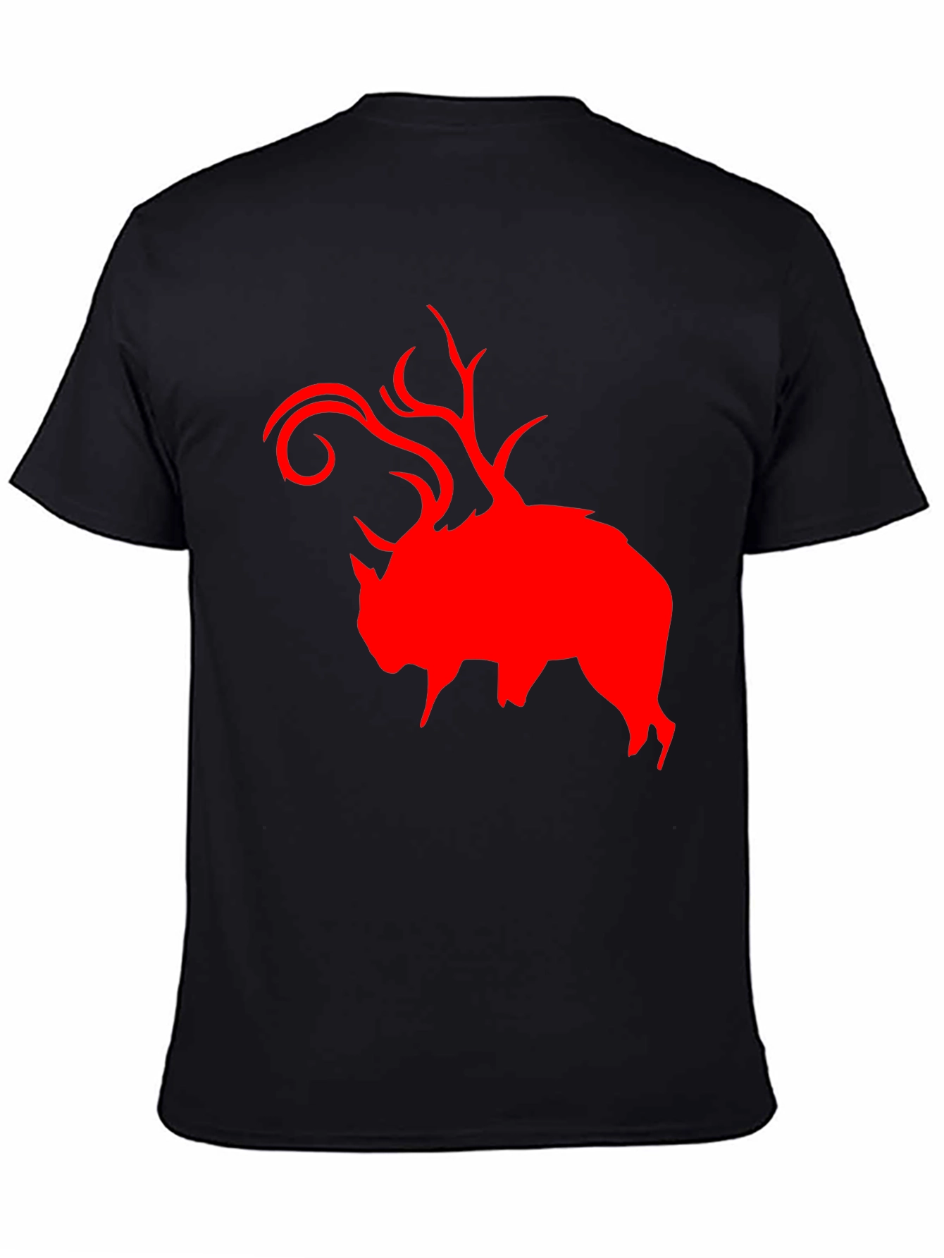 Red Buffalo Deer Head Graphic Black T-Shirt