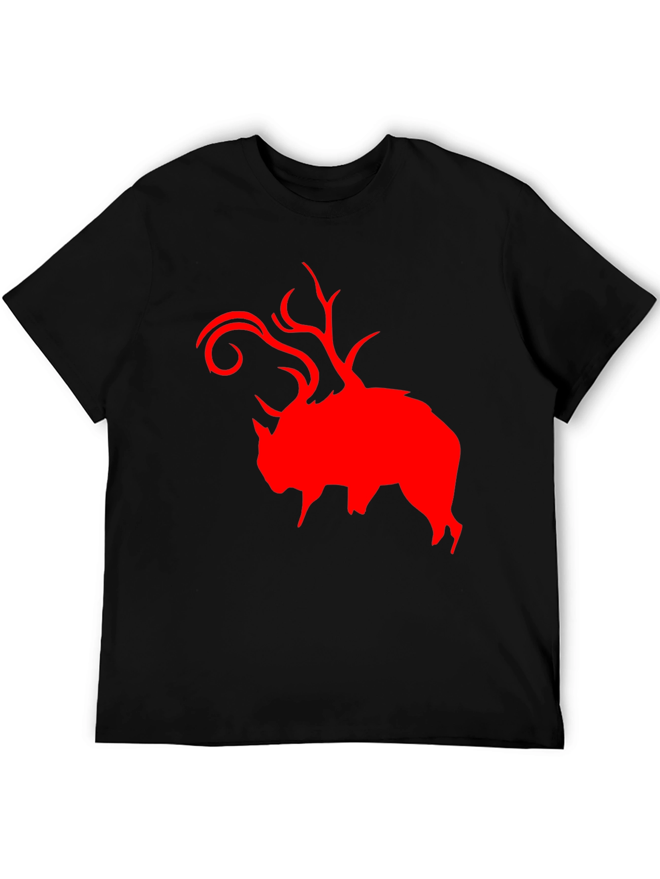 Red Buffalo Deer Head Graphic Black T-Shirt
