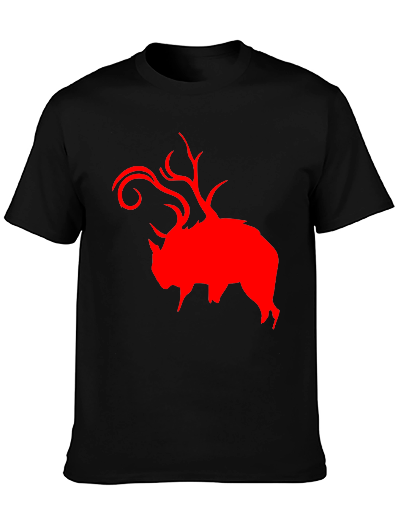 Red Buffalo Deer Head Graphic Black T-Shirt