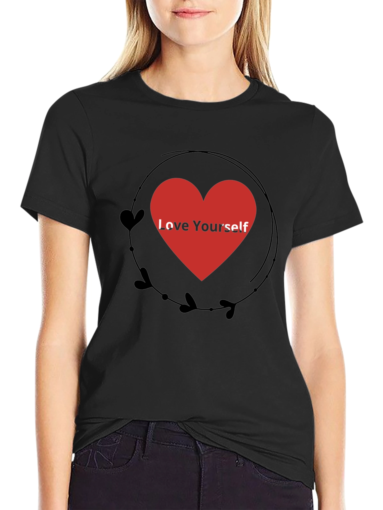 Love Yourself Heart Graphic Black T-Shirt