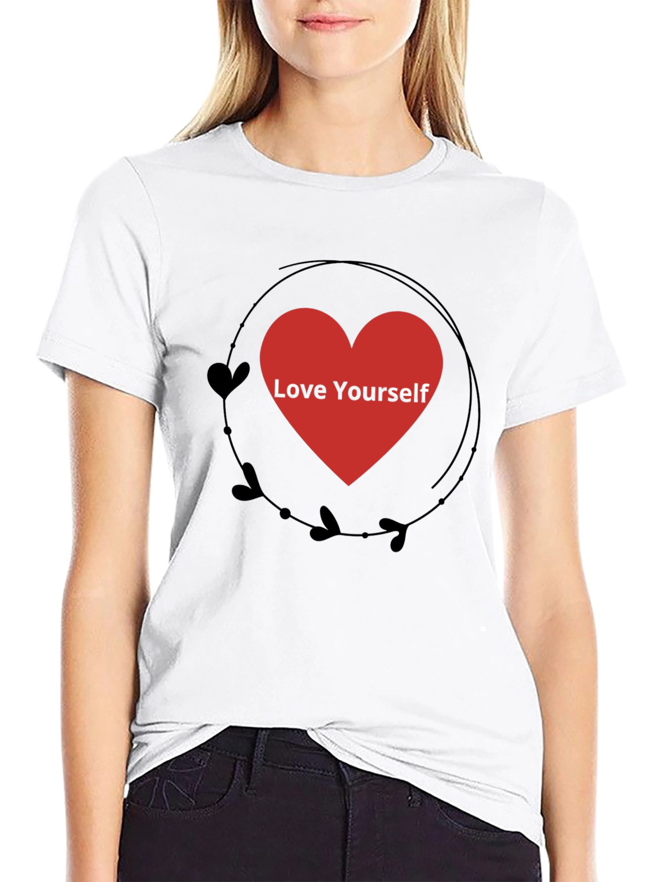 Love Yourself Heart Graphic Black T-Shirt