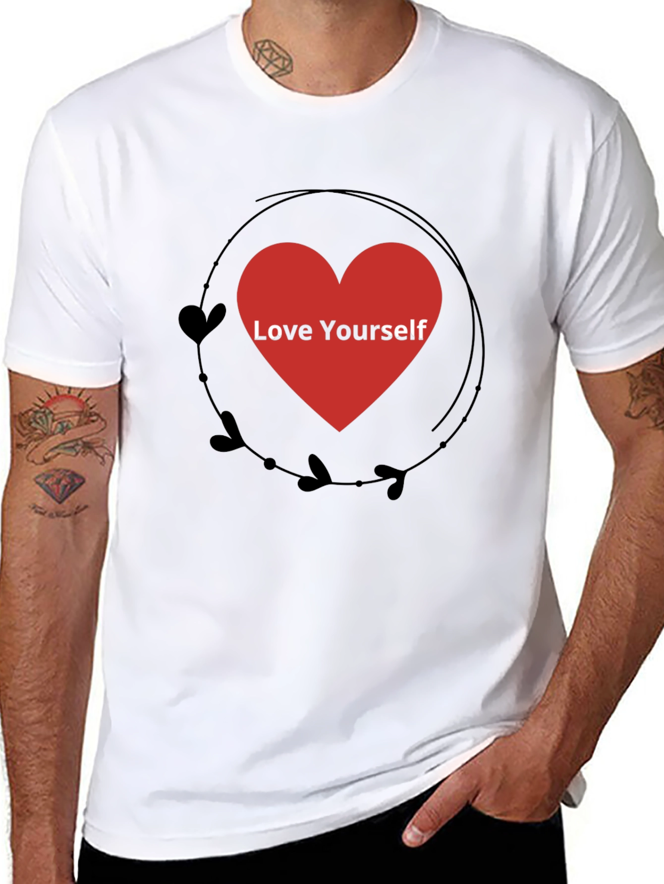 Love Yourself Heart Graphic Black T-Shirt