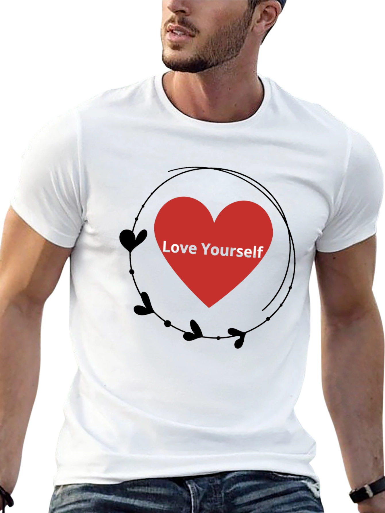 Love Yourself Heart Graphic Black T-Shirt