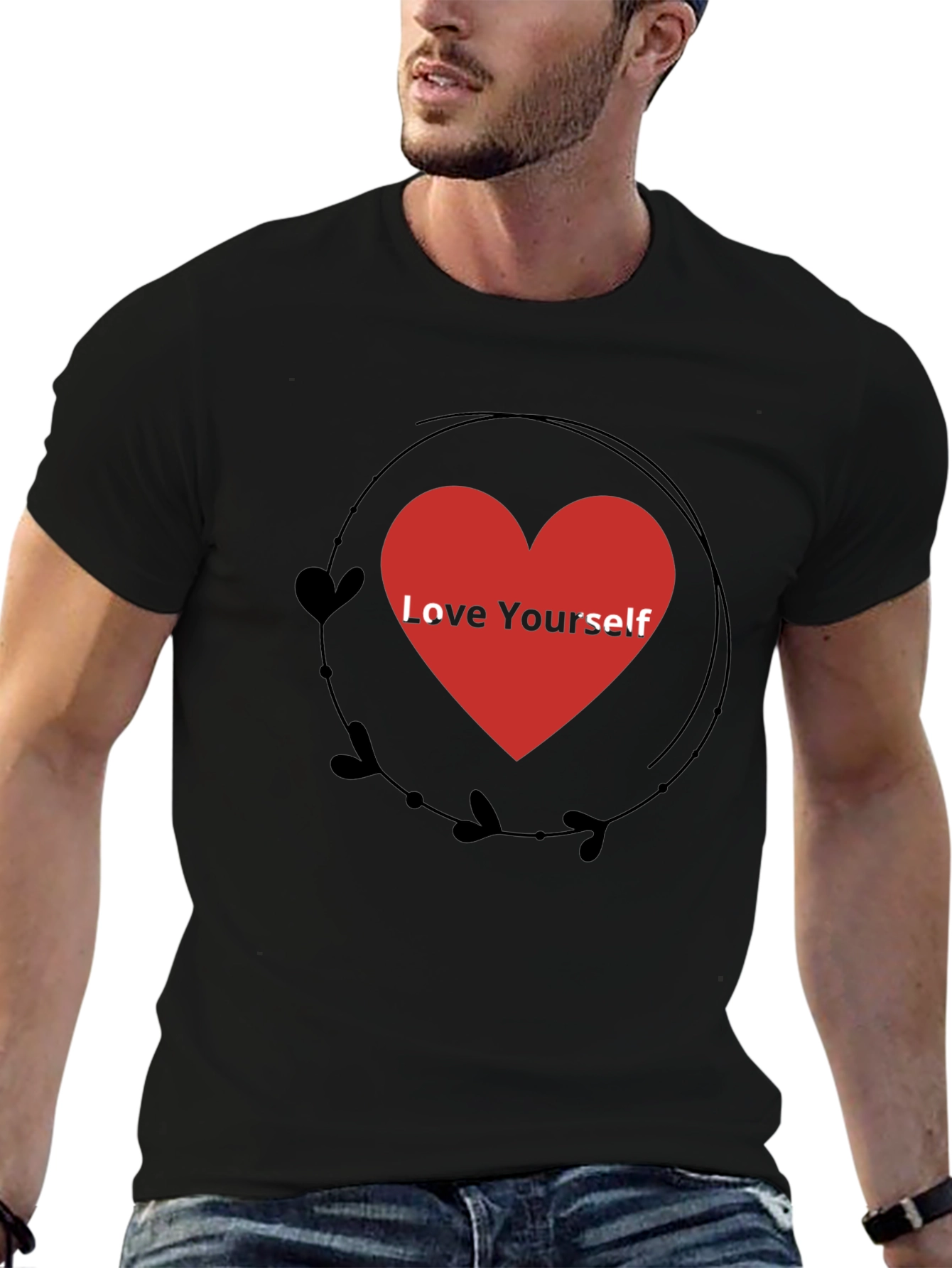 Love Yourself Heart Graphic Black T-Shirt