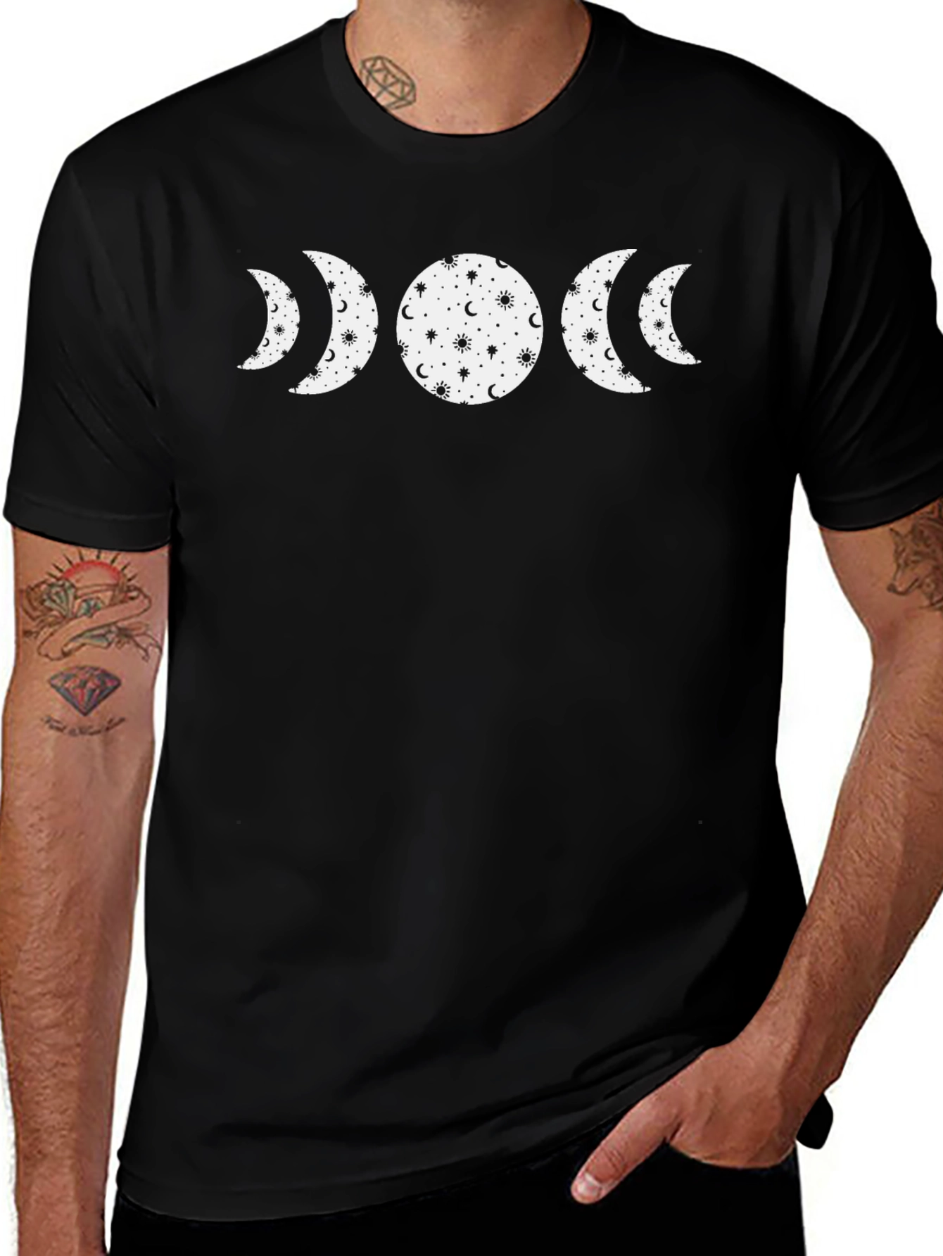 Celestial Moon Phase Graphic Tee - Black Cotton